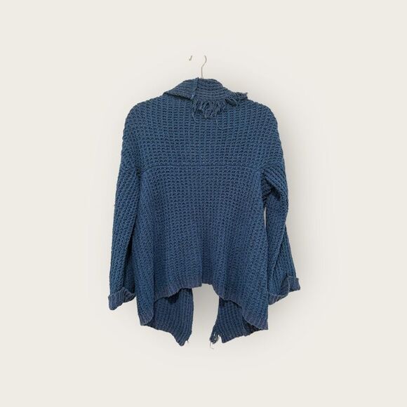 Free People Silk Fringe Trim Cardigan Sweater Sapphire Size XS - Picture 3 of 5